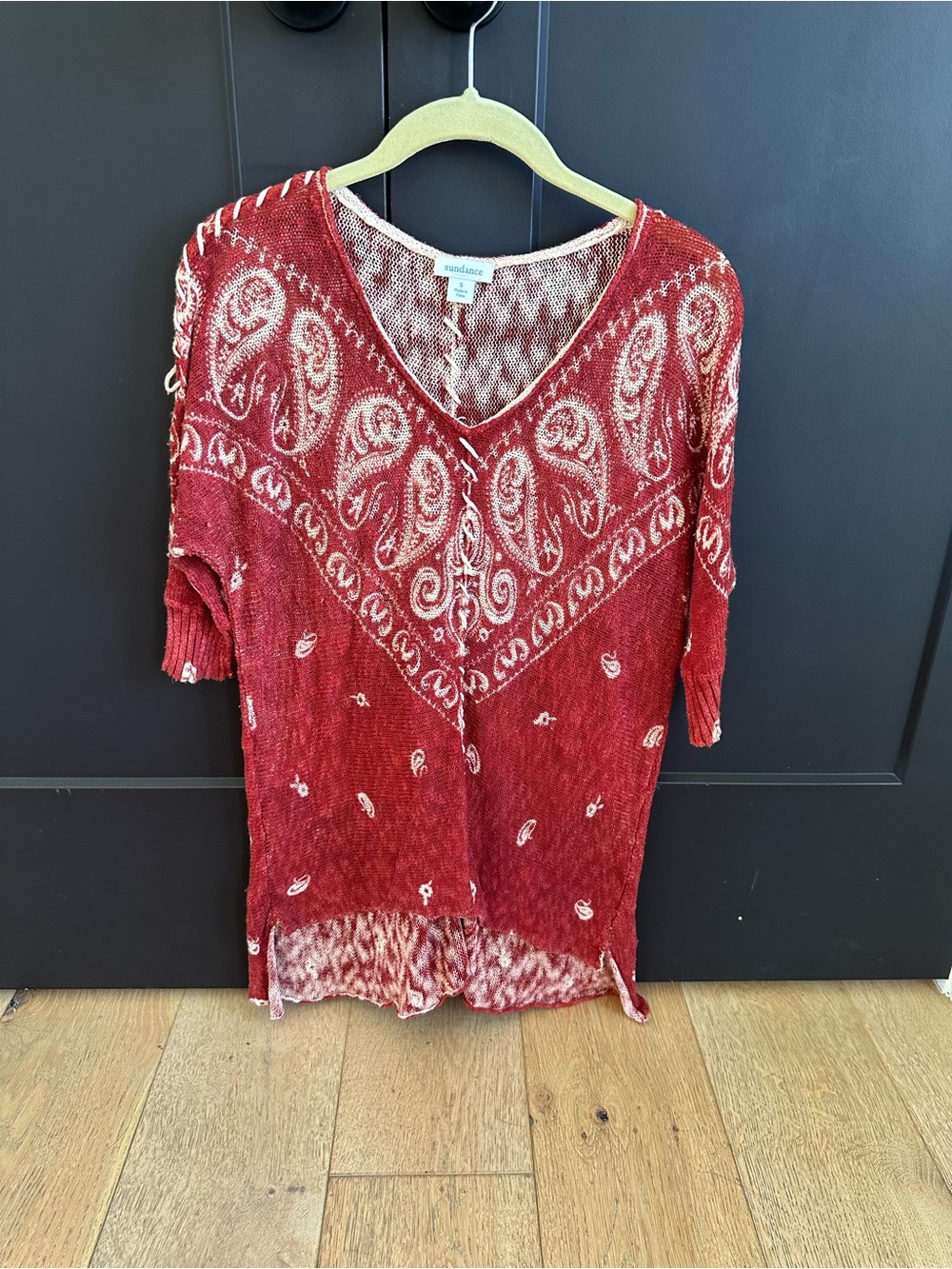 Sundance Red Paisley V-Neck Knit Tunic